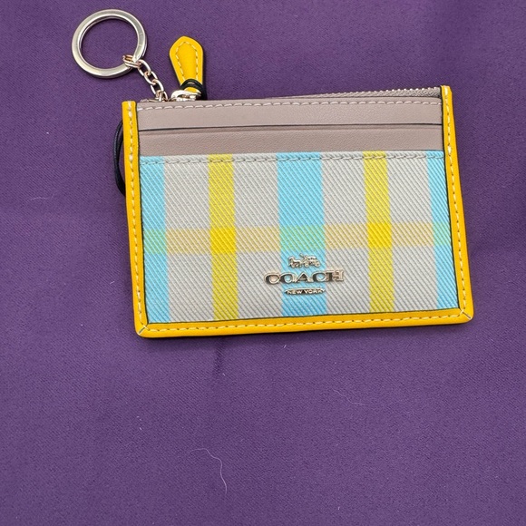 Coach Yellow and Blue Plaid Card Holder - Picture 1 of 4